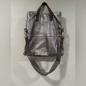 Fossil Explorer Foldover Metallic Pewter Leather